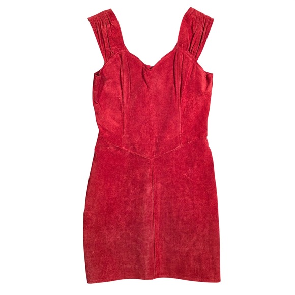 BRAZEN Dresses & Skirts - Vintage BRAZEN‎ Red Suede Sheath Dress Sweetheart Neckline Womens 11/12 Retro